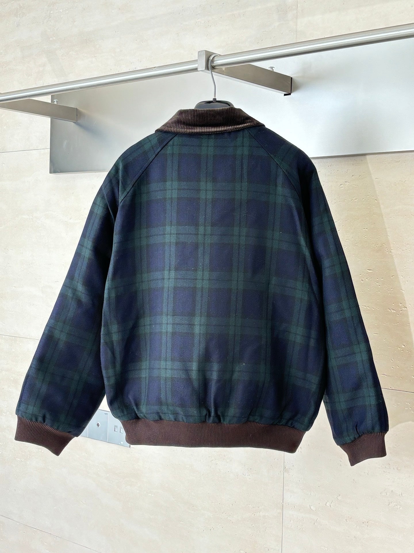 251021 New high-quality color-blocking corduroy lapel checkered cotton jacket