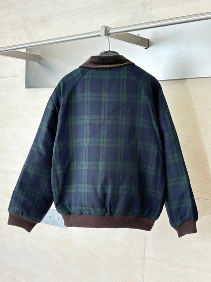 251021 New high-quality color-blocking corduroy lapel checkered cotton jacket