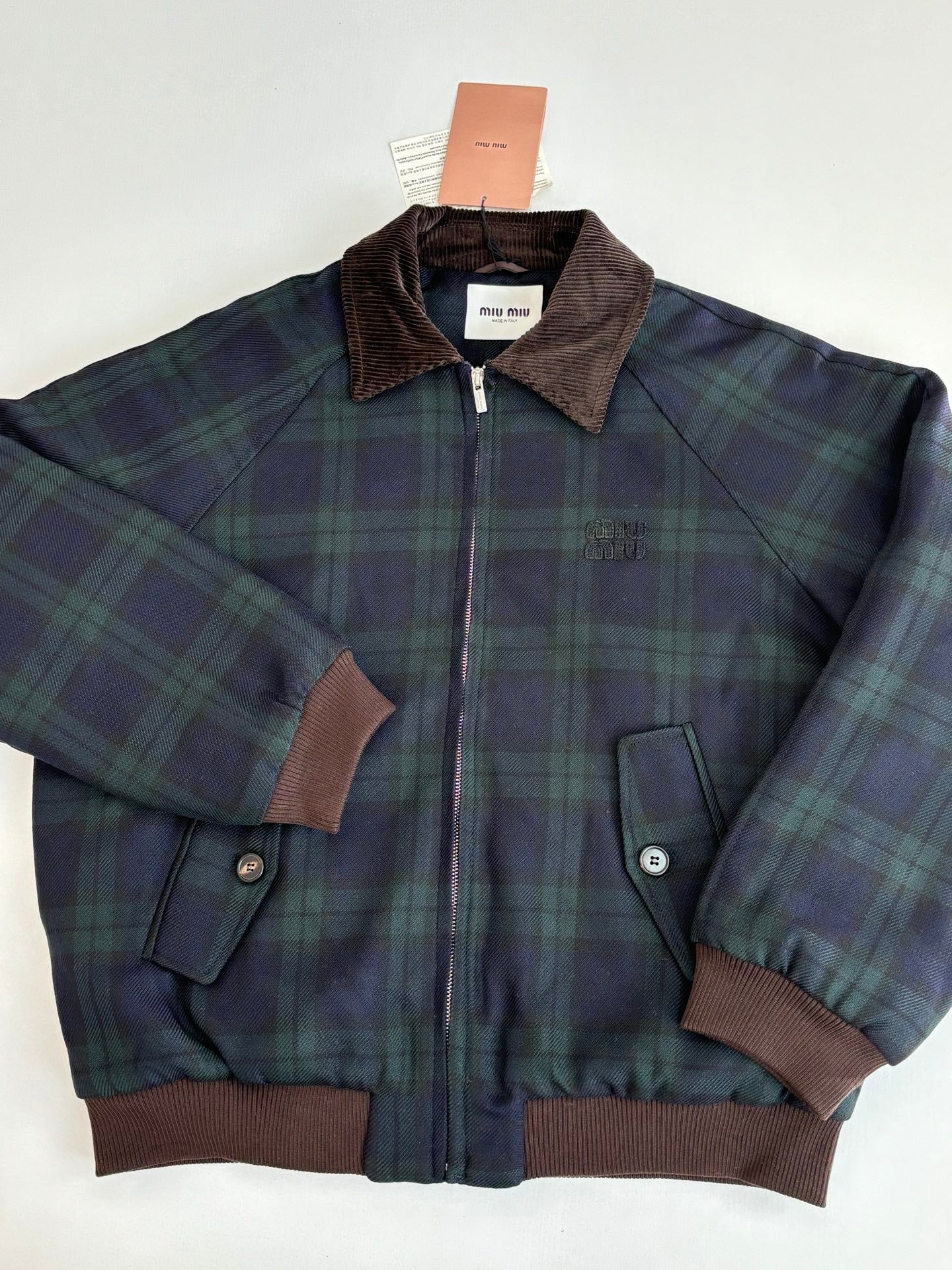 251021 New high-quality color-blocking corduroy lapel checkered cotton jacket