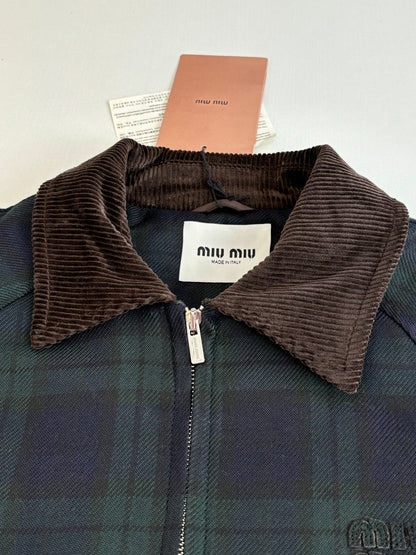 251021 New high-quality color-blocking corduroy lapel checkered cotton jacket