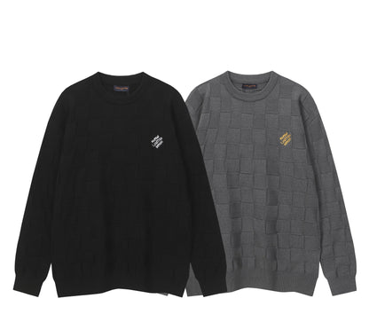 251021 New high-quality checkerboard series round-neck pullover sweater
