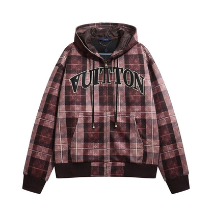 251021 A new high-quality checkered hooded loose jacket