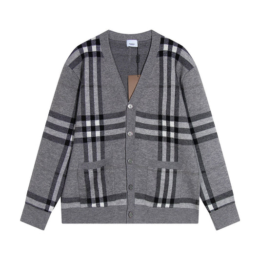 251021  new high-quality loose checkered cardigan sweater