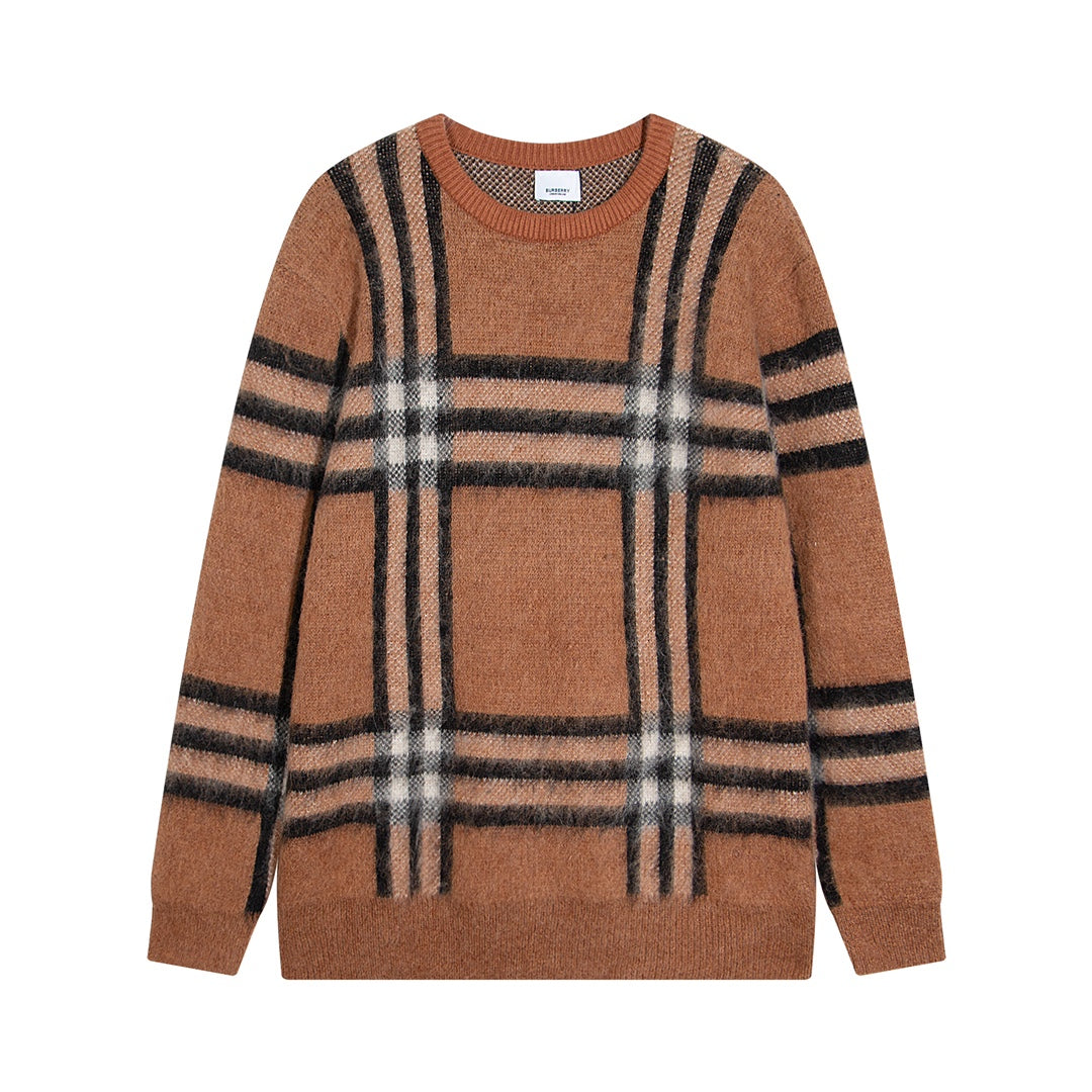 251021 New high-quality checked loose mohair pullover sweater