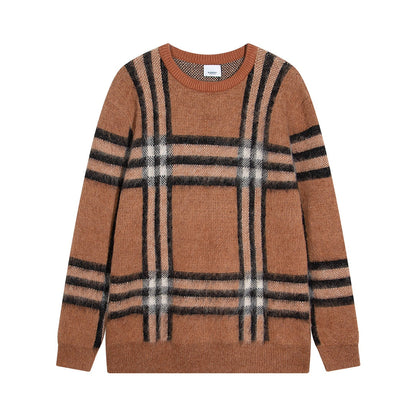 251021 New high-quality checked loose mohair pullover sweater