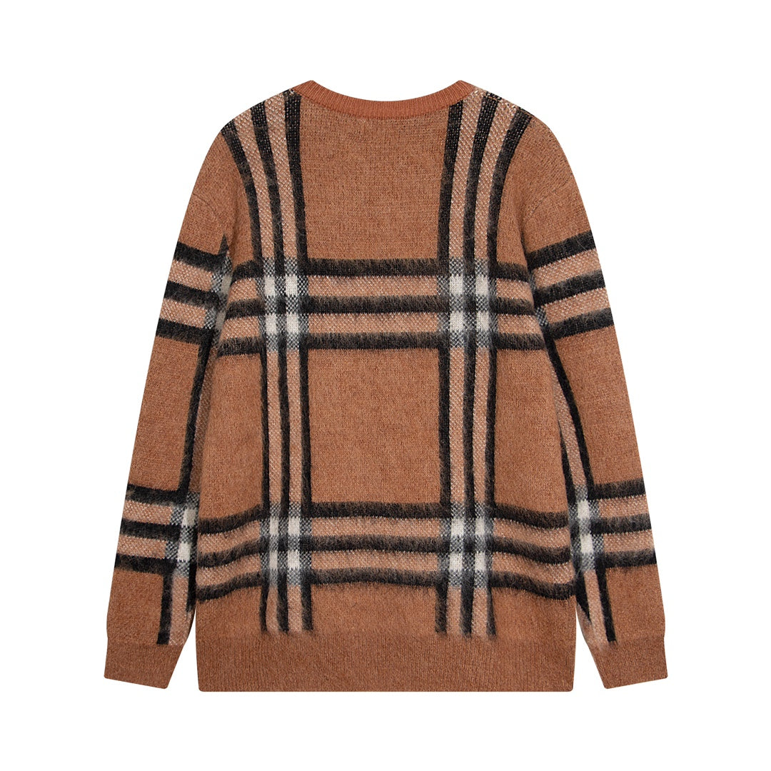 251021 New high-quality checked loose mohair pullover sweater