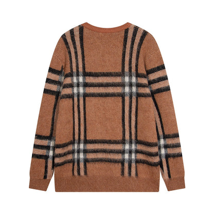 251021 New high-quality checked loose mohair pullover sweater