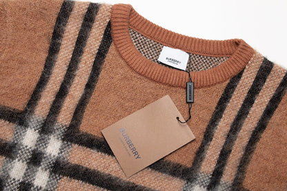 251021 New high-quality checked loose mohair pullover sweater