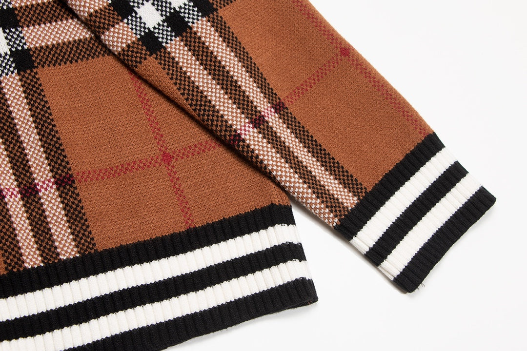 251021 New high-quality checked cashmere sweater jacket