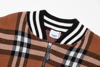 251021 New high-quality checked cashmere sweater jacket