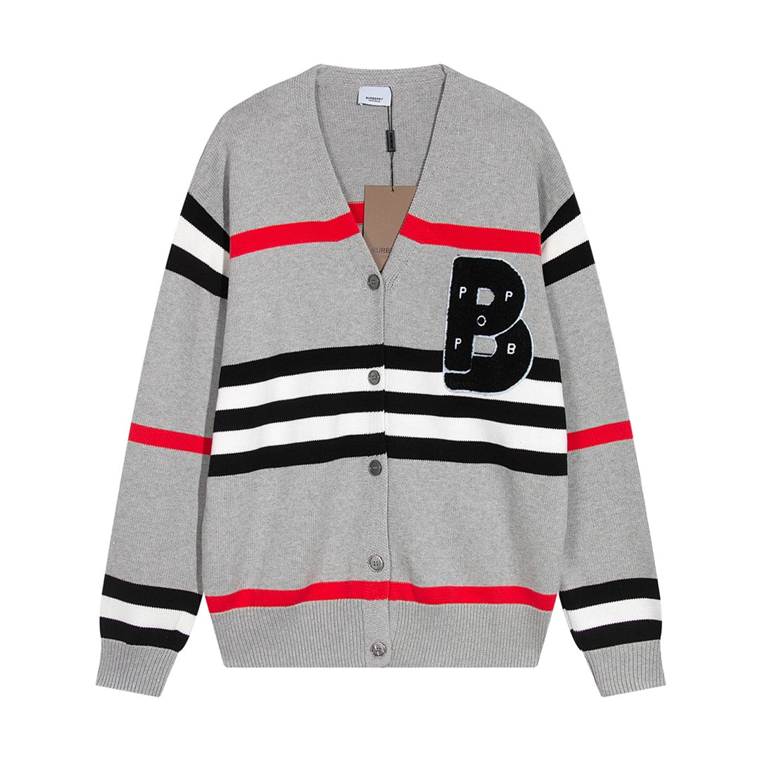 251021 New high-quality patchwork striped top V-neck sweater cardigan