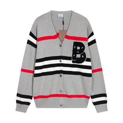 251021 New high-quality patchwork striped top V-neck sweater cardigan