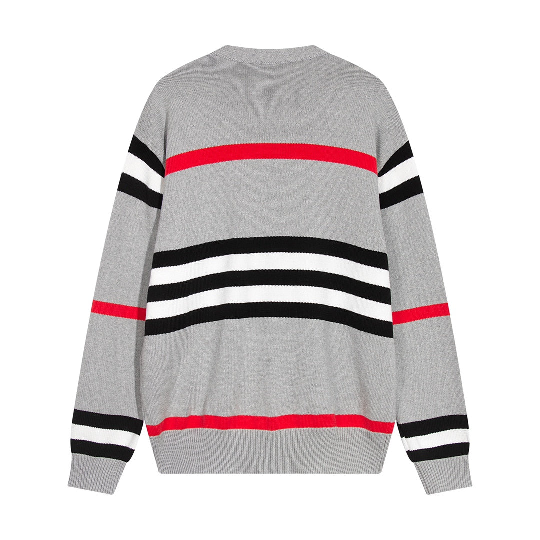 251021 New high-quality patchwork striped top V-neck sweater cardigan