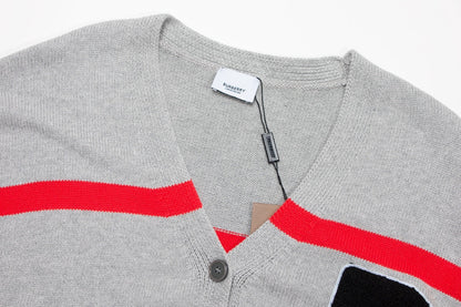 251021 New high-quality patchwork striped top V-neck sweater cardigan
