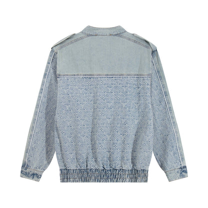251021 new high-quality vintage washed denim jacquard color-blocked denim jacket