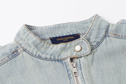 251021 new high-quality vintage washed denim jacquard color-blocked denim jacket
