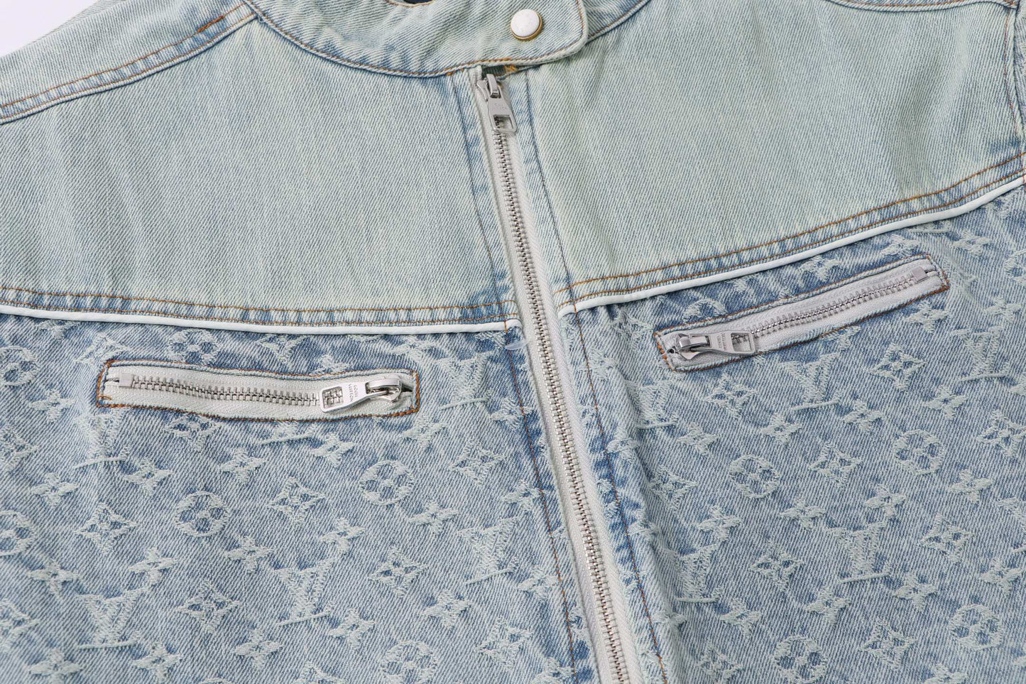 251021 new high-quality vintage washed denim jacquard color-blocked denim jacket