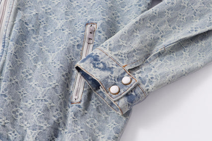 251021 new high-quality vintage washed denim jacquard color-blocked denim jacket