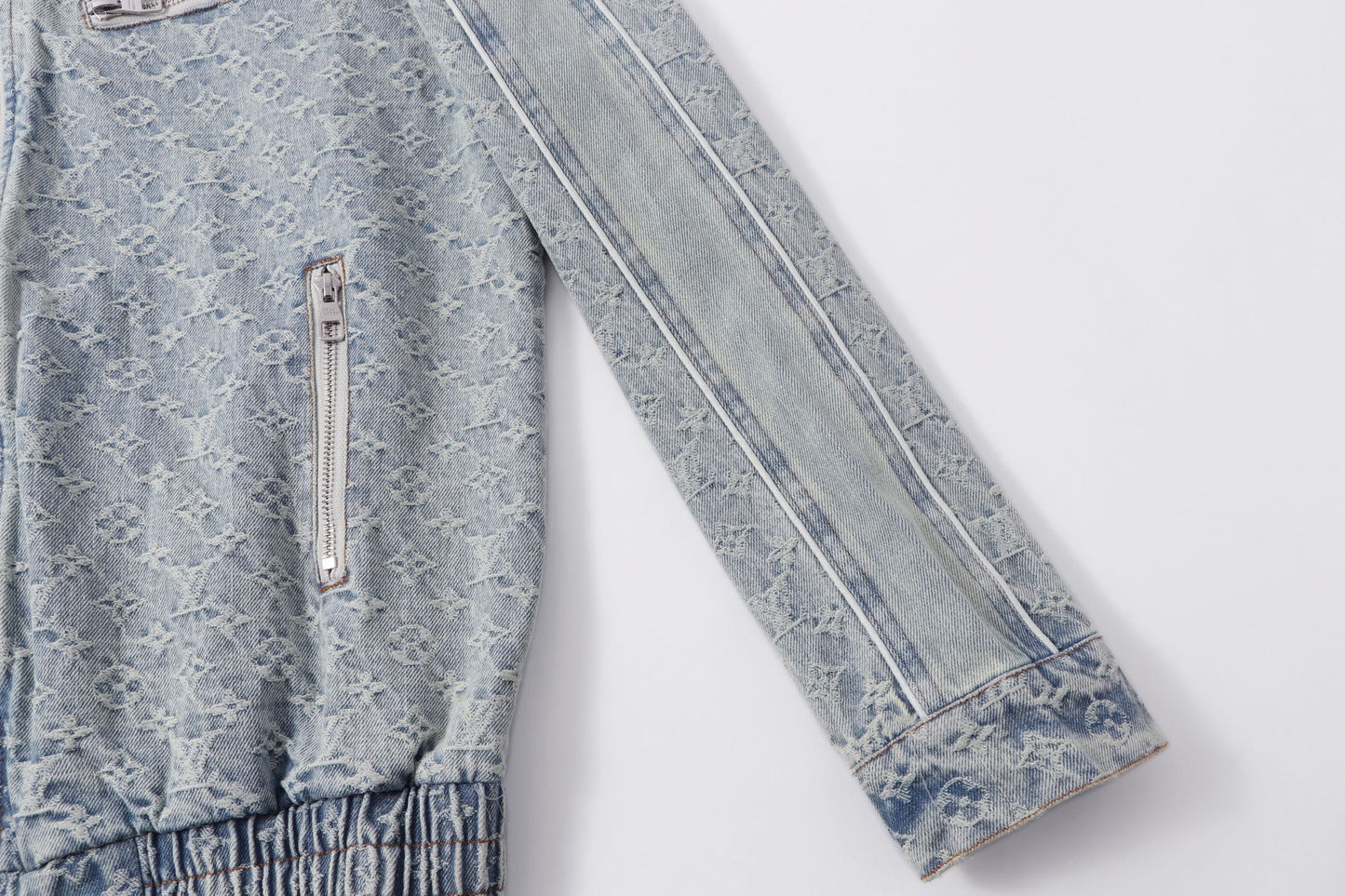 251021 new high-quality vintage washed denim jacquard color-blocked denim jacket