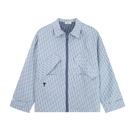 251021 new high-quality monogram full print blue and white down jacket