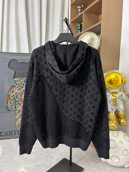 251021 New high-quality heavy-duty jacquard pure wool knitted hoodie
