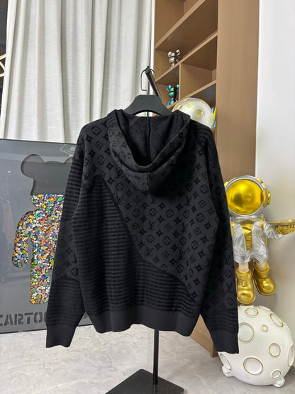 251021 New high-quality heavy-duty jacquard pure wool knitted hoodie