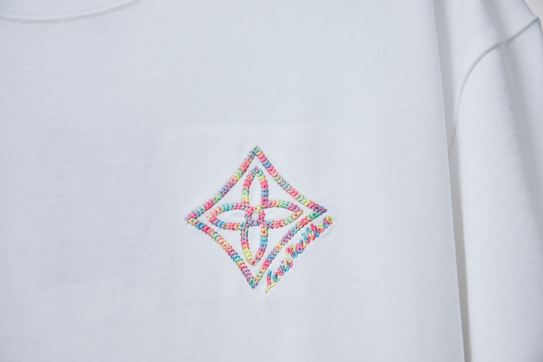 260106 New high-quality embroidered colored hollow embroidery T-shirt