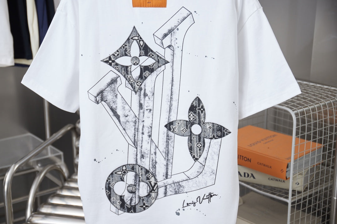 260106 New high-quality patchwork letter graffiti T-shirt