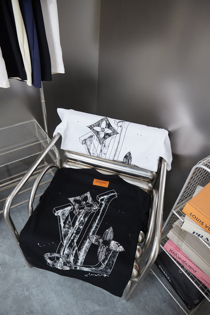 260106 New high-quality patchwork letter graffiti T-shirt