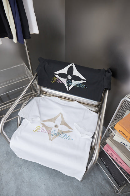 260106 New high-quality embroidered and rhinestone letter-shaped T-shirt