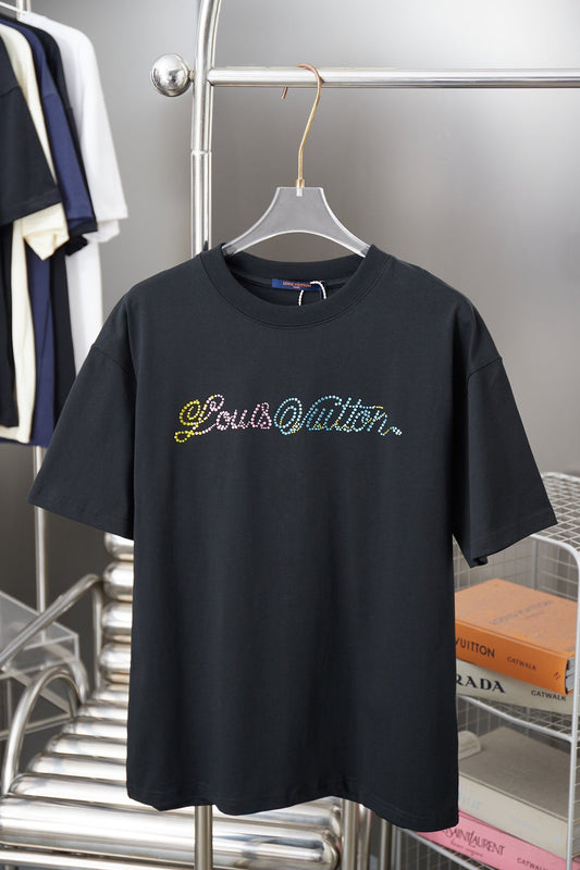 260106 New high-quality embroidered and rhinestone letter-shaped T-shirt