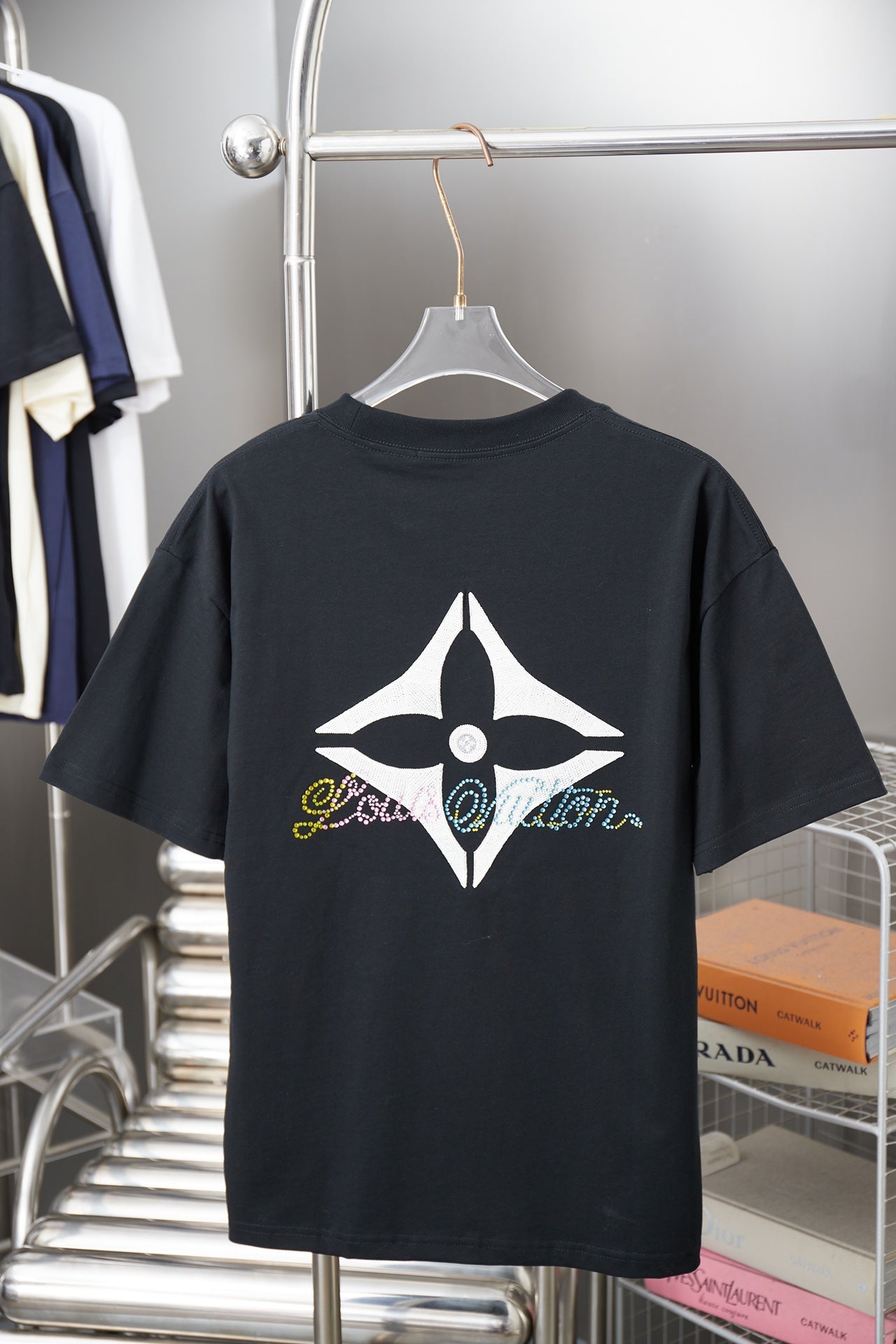 260106 New high-quality embroidered and rhinestone letter-shaped T-shirt