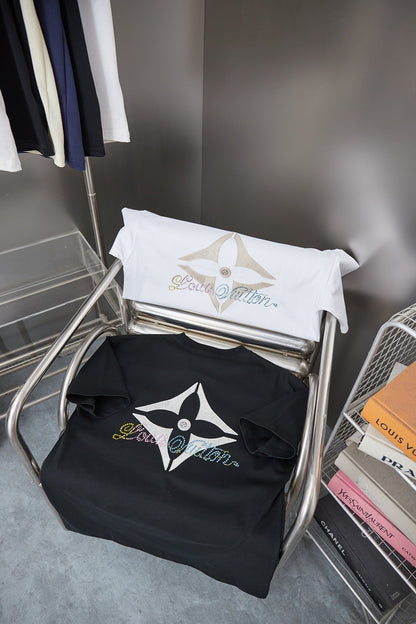 260106 New high-quality embroidered and rhinestone letter-shaped T-shirt
