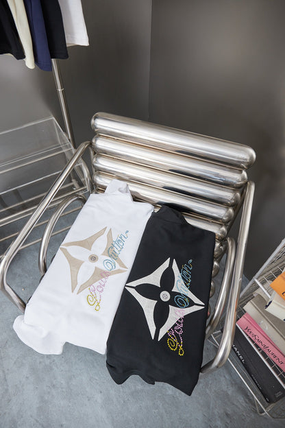 260106 New high-quality embroidered and rhinestone letter-shaped T-shirt