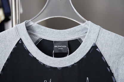 260106 new high-quality T-shirt with color-blocking sleeves and letter signature
