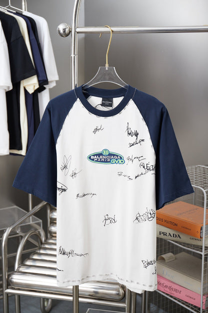 260106 new high-quality T-shirt with color-blocking sleeves and letter signature