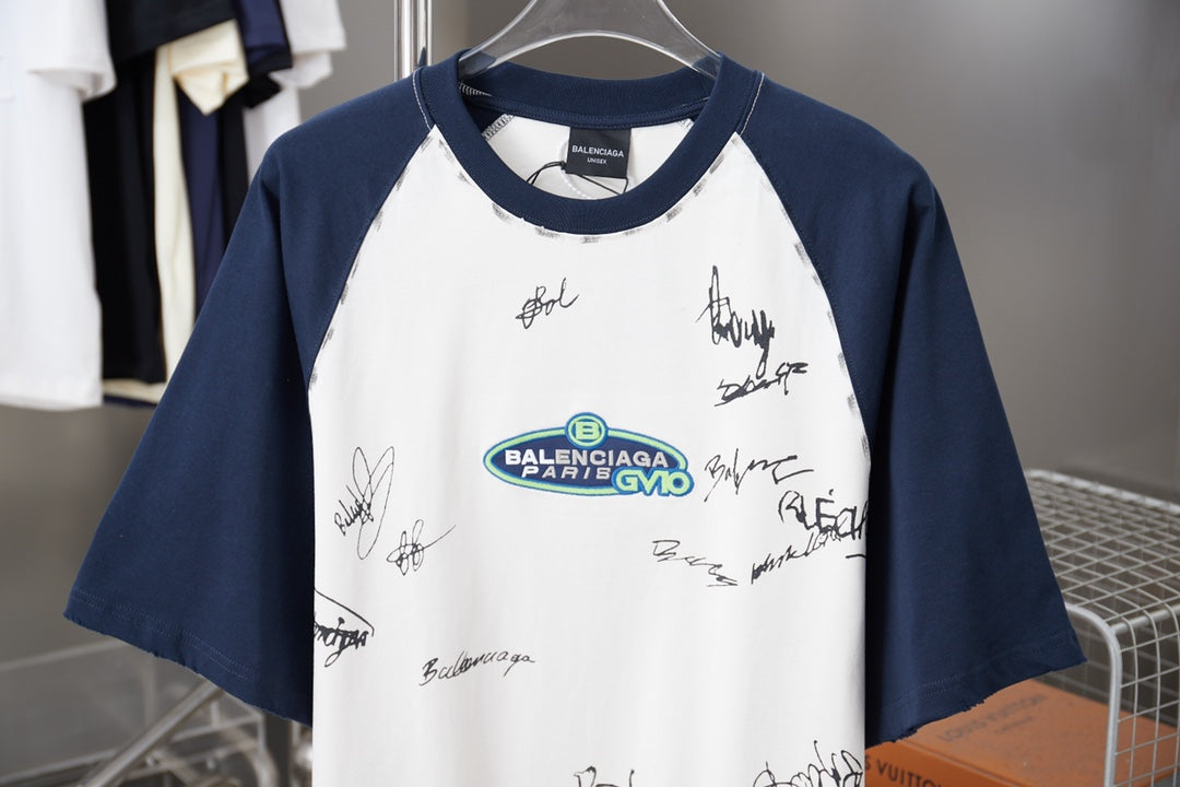 260106 new high-quality T-shirt with color-blocking sleeves and letter signature