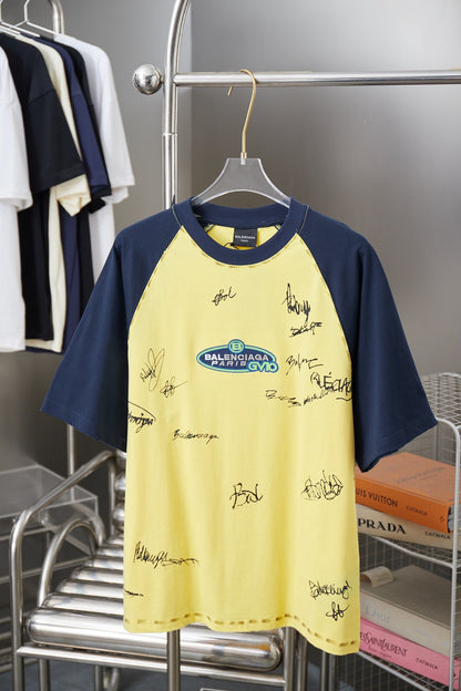 260106 new high-quality T-shirt with color-blocking sleeves and letter signature