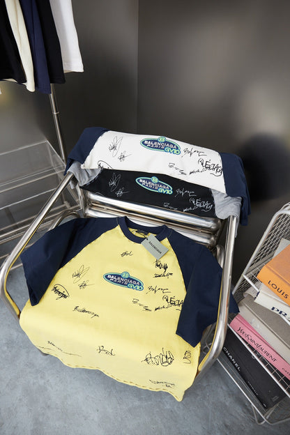 260106 new high-quality T-shirt with color-blocking sleeves and letter signature