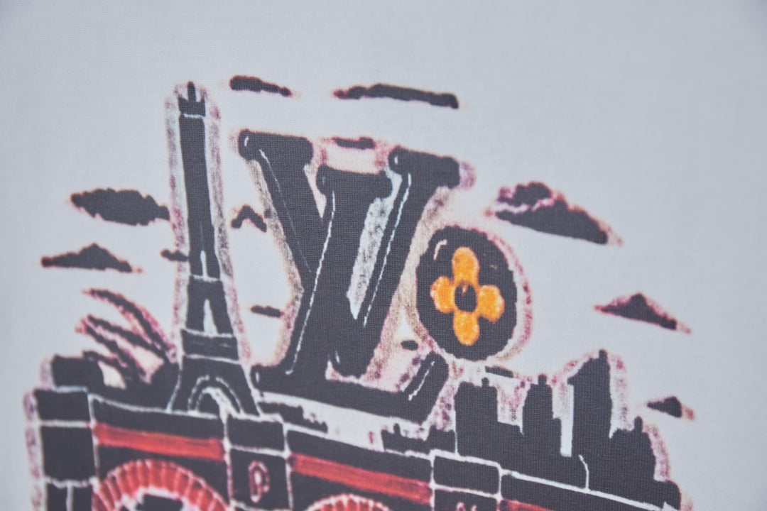260106 New high-quality T-shirt with iron tower and river pattern