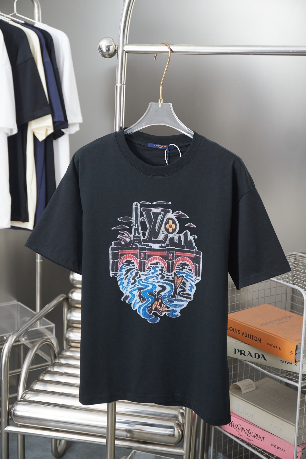 260106 New high-quality T-shirt with iron tower and river pattern