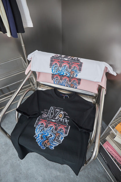 260106 New high-quality T-shirt with iron tower and river pattern