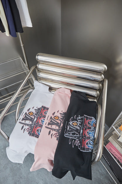 260106 New high-quality T-shirt with iron tower and river pattern