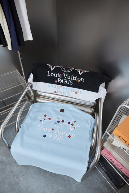260106 New high-quality embroidered lettered star dot T-shirt