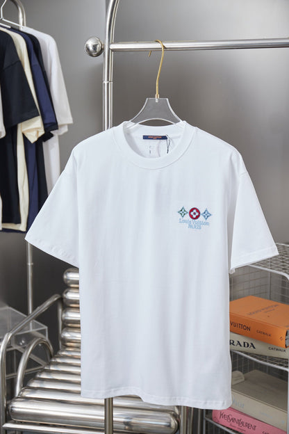 260106 New high-quality embroidered lettered star dot T-shirt
