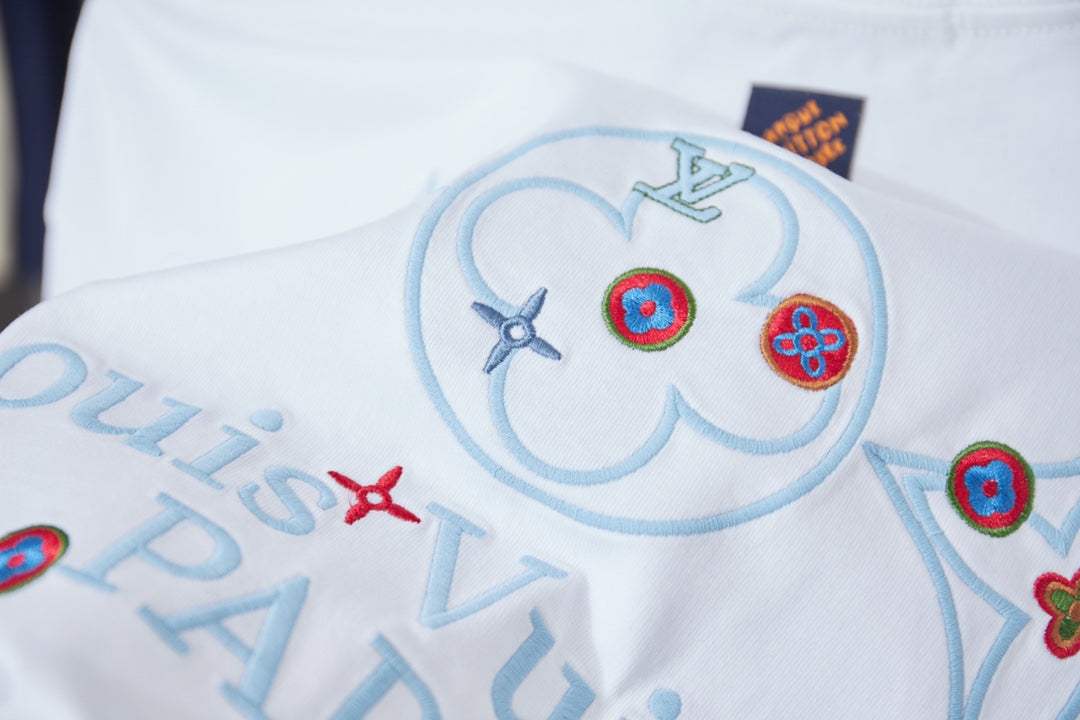 260106 New high-quality embroidered lettered star dot T-shirt