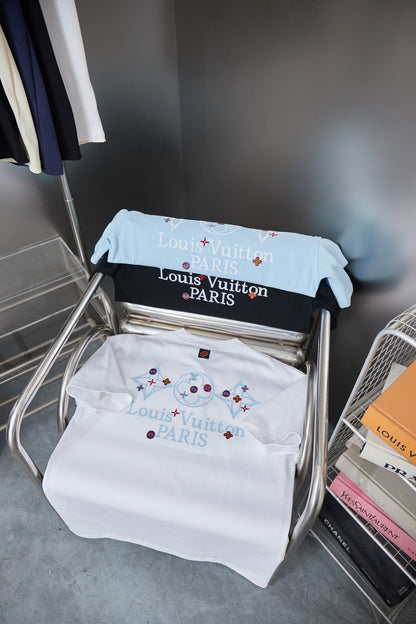 260106 New high-quality embroidered lettered star dot T-shirt