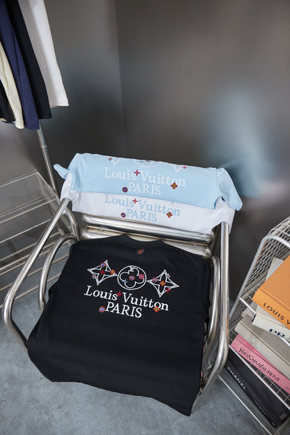 260106 New high-quality embroidered lettered star dot T-shirt