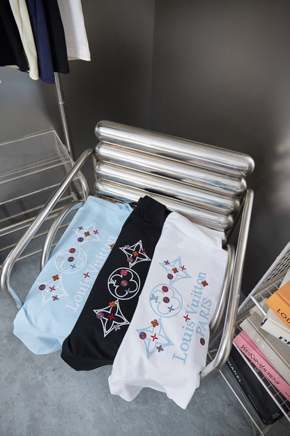 260106 New high-quality embroidered lettered star dot T-shirt