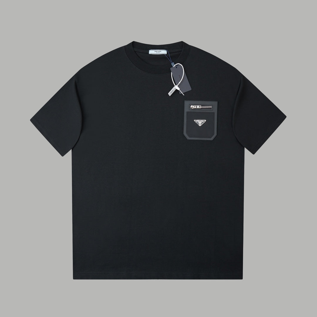 260106 New high-quality classic leather brand pocket T-shirt